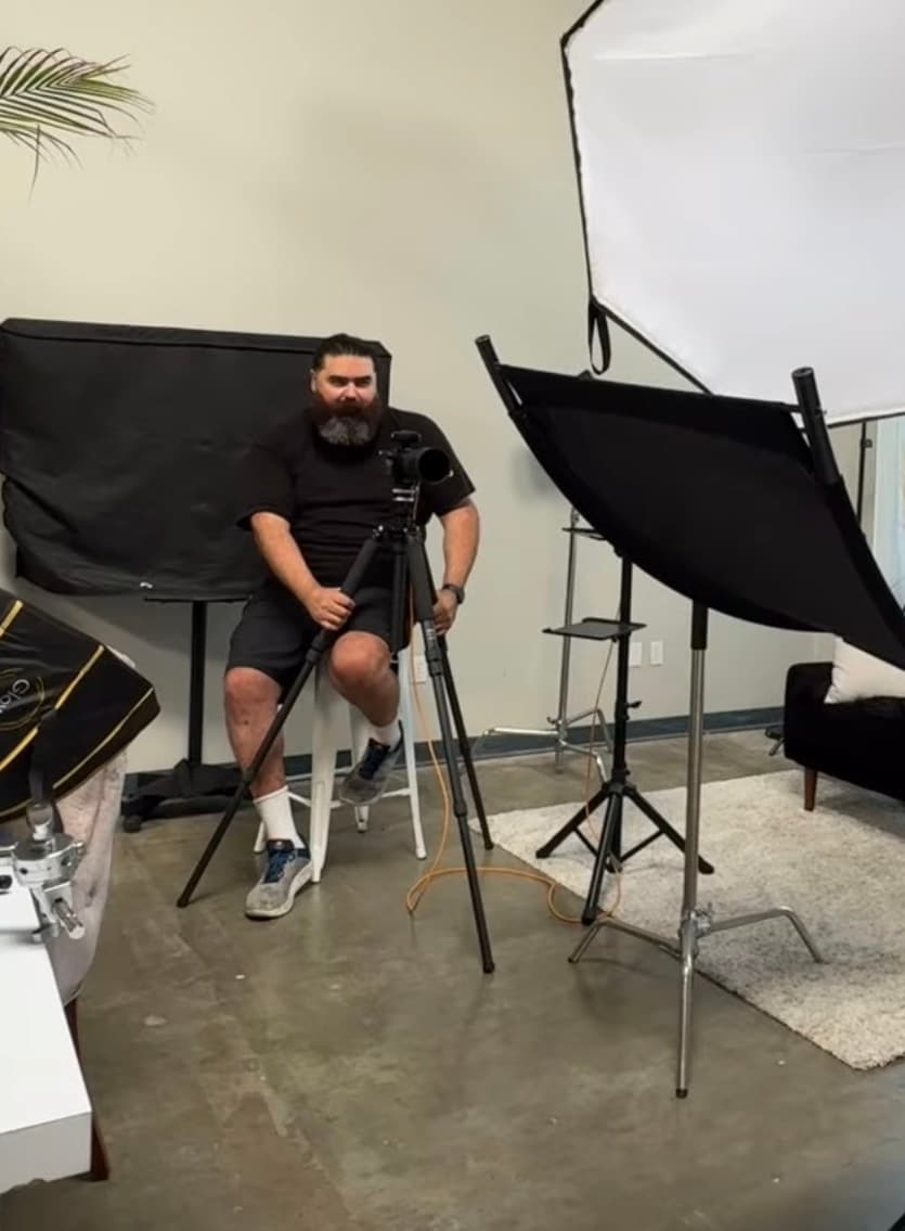 Jose Lara on set during a headshot session