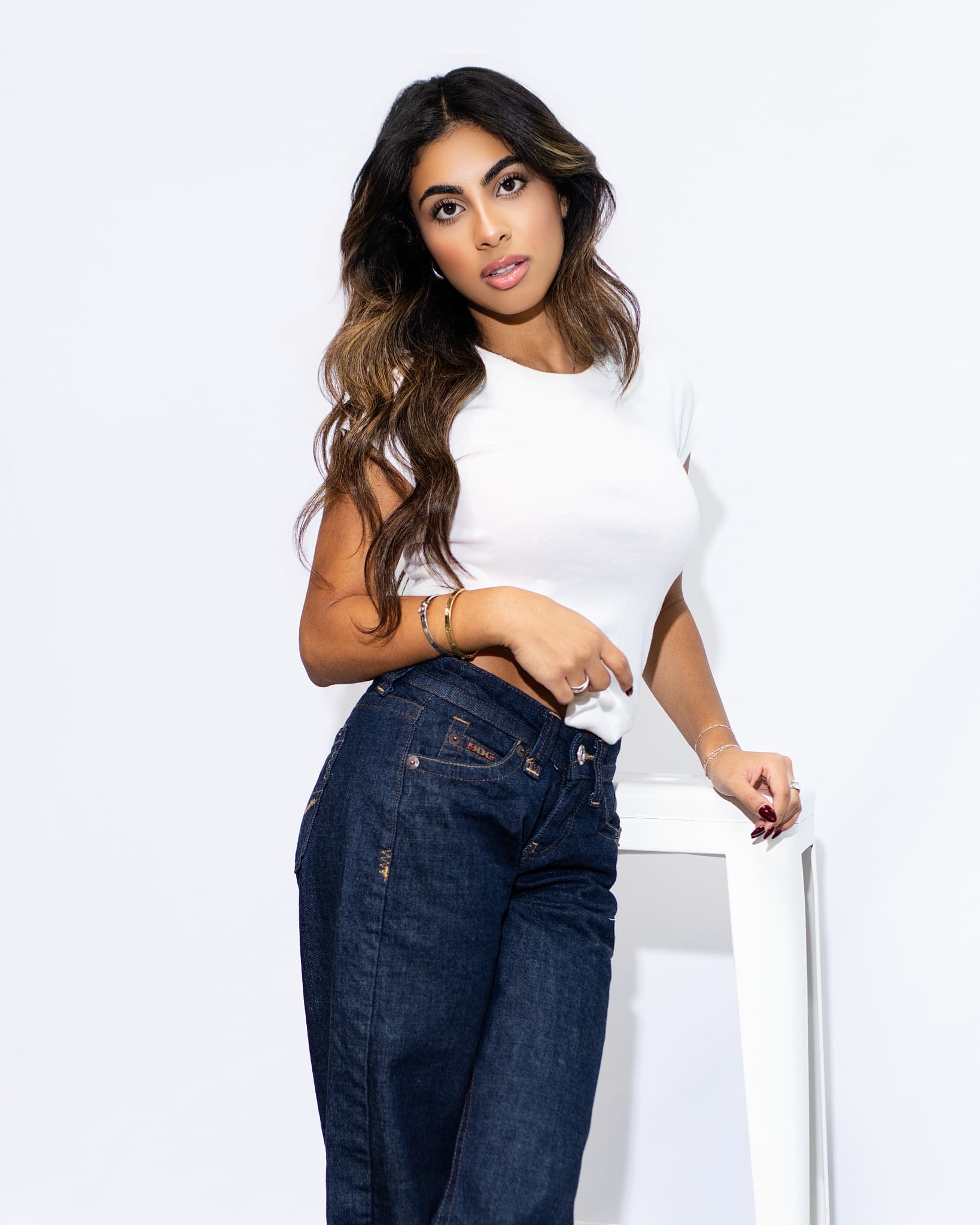 Virina fashion portrait with flowing fabric - Santa Barbara model