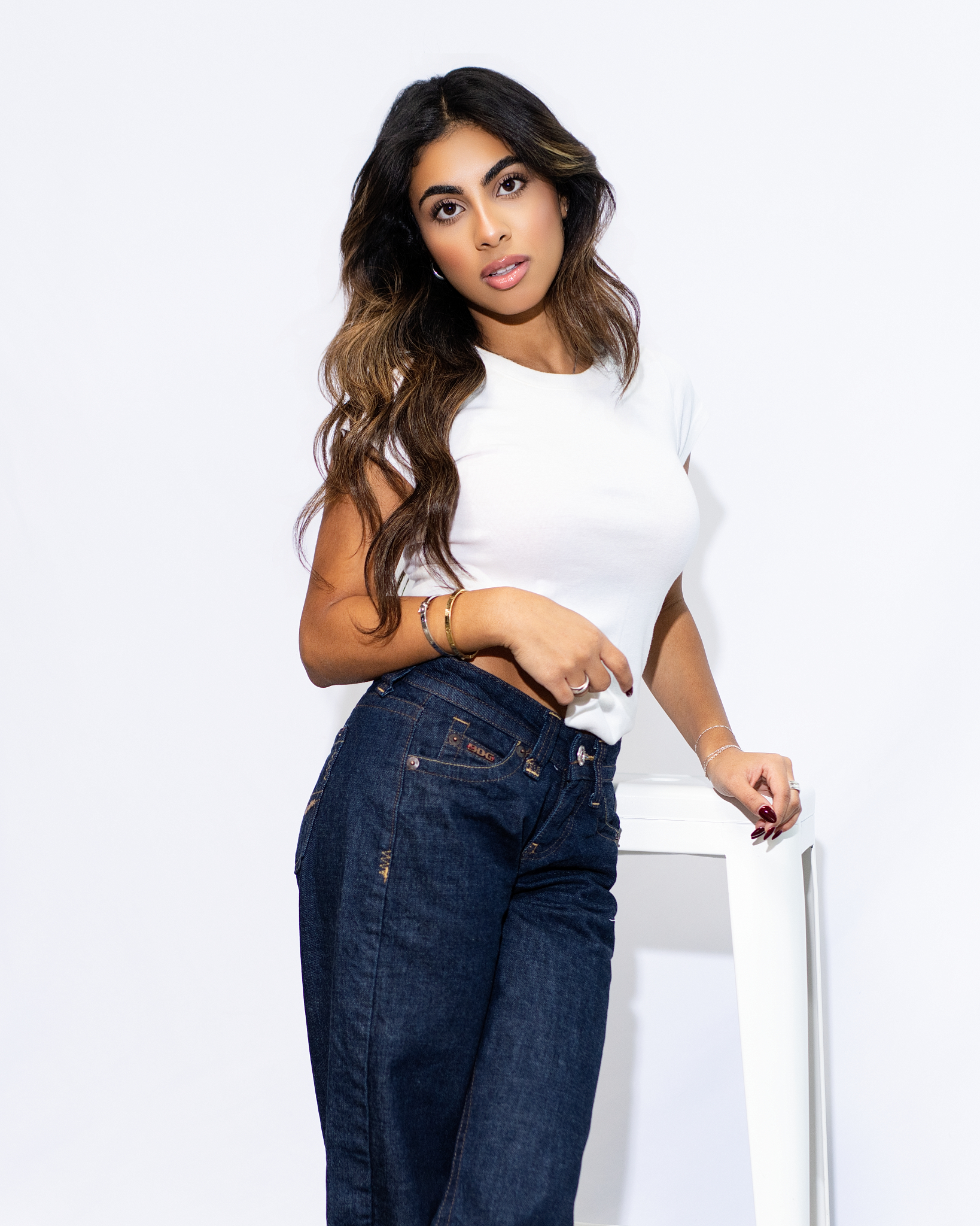 Virina fashion portrait with flowing fabric - Santa Barbara model